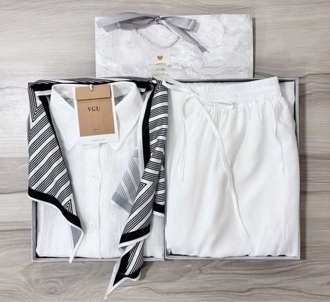 VGU1018 - SET DÀI TRẮNG + KHĂN (3MÓN - KHÔNG KÈM ÁO TRONG)