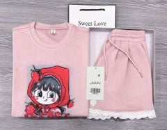 TB8933 - SET HÌNH CÔ BÉ DÂU PHỐI REN - MÀU HỒNG