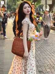 TQ4500 - ĐẦM DÀI CHERRY CỔ VUÔNG (KEM)