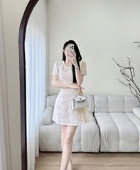 TQ4509 - ĐẦM REN NGẮN CỔ SEN (KEM)