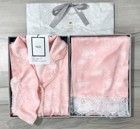 VGU1107 - SET BỘ TAY LOE PHỐI REN (HỒNG)
