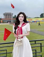 VGU1063 SET SƠMI CHÂN VÁY DÀI TRẮNG (KÈM CHOÀNG)