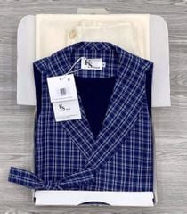 KS1121 - SET ÁO CARO XANH VẠT CHÉO + QUẦN DÀI KEM