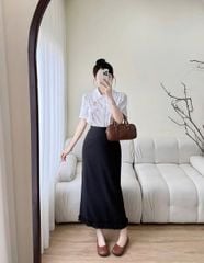 KS1161 - SET ÁO TRẮNG THÊU HOA + CHÂN VÁY DÀI PHỐI BÈO ĐEN