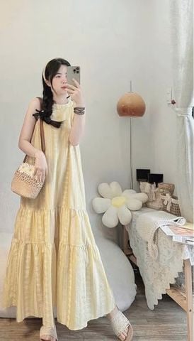 TQ4508 - ĐẦM DÀI CỔ YẾM FORM SUÔNG