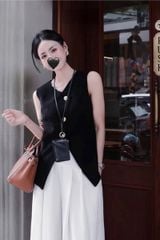 TQ4502 - SET CAO CẤP ÁO PHỐI NÚT CHÉO + QUẦN DÀI ỐNG RỘNG