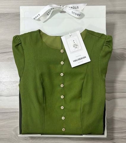 VGU1104 - ĐẦM DÀI PHỐI NÚT (XANH LÁ)