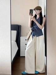 KS1121 - SET ÁO CARO XANH VẠT CHÉO + QUẦN DÀI KEM