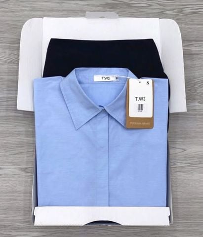 KS1150 - SET ÁO SƠ MI XANH + CHÂN VÁY DÀI XẺ TÀ