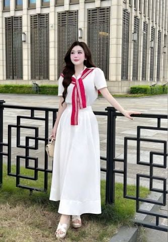 VGU1063 SET SƠMI CHÂN VÁY DÀI TRẮNG (KÈM CHOÀNG)