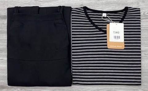 KS1169 - SET ÁO THUN SỌC ĐEN + QUẦN YẾM DÀI ĐEN