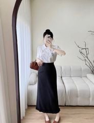 KS1161 - SET ÁO TRẮNG THÊU HOA + CHÂN VÁY DÀI PHỐI BÈO ĐEN