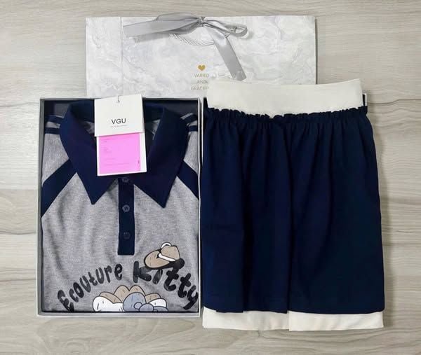 VGU1112 - SET ÁO THUN KITTY + CHÂN VÁY NGẮN (PHỐI MÀU)