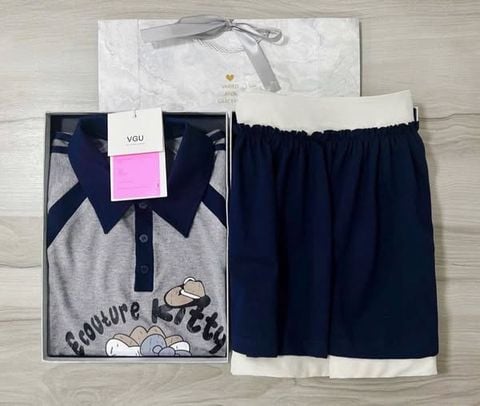 VGU1112 - SET ÁO THUN KITTY + CHÂN VÁY NGẮN (PHỐI MÀU)