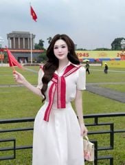 VGU1063 SET SƠMI CHÂN VÁY DÀI TRẮNG (KÈM CHOÀNG)