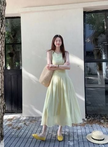 TQ4515 - ĐẦM DÀI XÒE SÁT NÁCH (XANH)