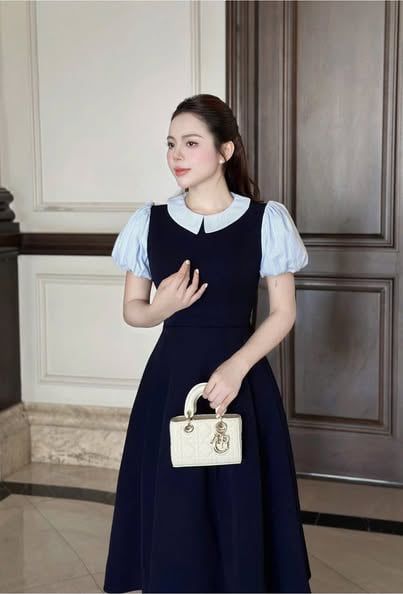 KS1177 - ĐẦM DÀI CÔNG SỞ PHỐI (XANH ĐEN)