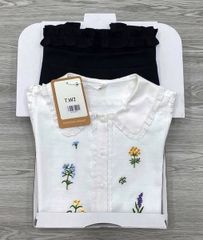 KS1161 - SET ÁO TRẮNG THÊU HOA + CHÂN VÁY DÀI PHỐI BÈO ĐEN