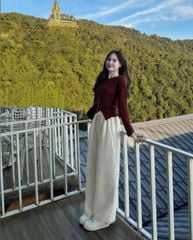 VGU1152 - ÁO KIỂU TAY DÀI VẠT CHẺ - MÀU ĐỎ ĐÔ (ÁO LẺ)