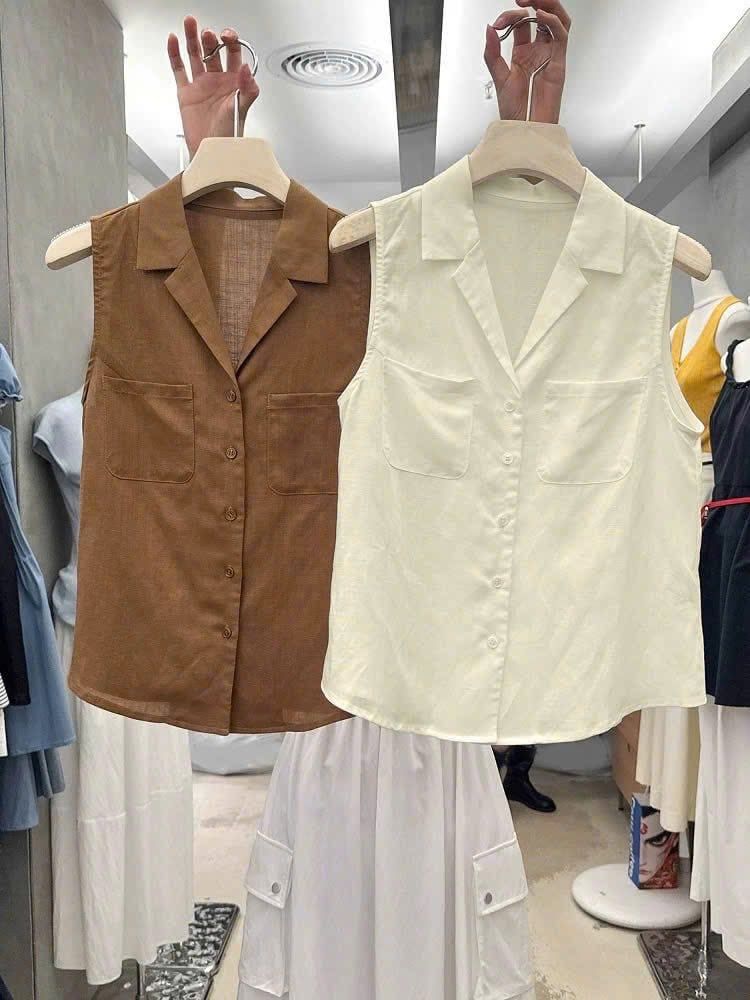 KS1174 - ÁO KIỂU SƠMI SÁT NÁCH - MÀU NÂU