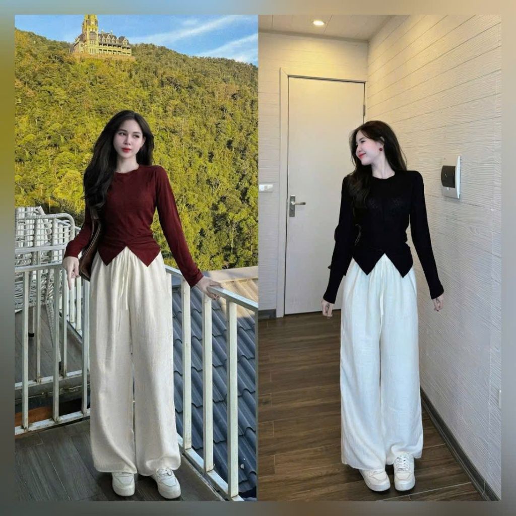 VGU1154 - ÁO KIỂU TAY DÀI VẠT CHẺ - MÀU KEM (ÁO LẺ)