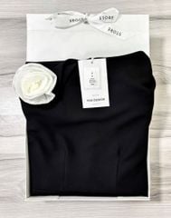 VGU1164 - ĐẦM DÀI TRỄ VAI ĐEN (KÈM TAG HOA)