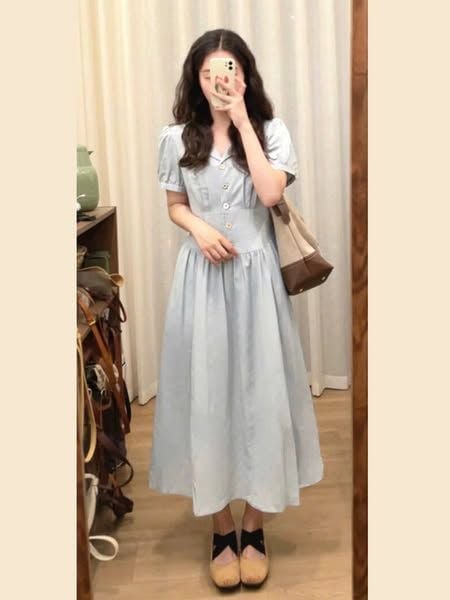 TB9011 - ĐẦM DÀI PHỐI NÚT (XANH)