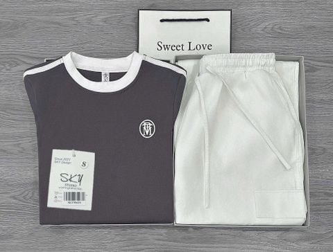 SKY9063 - SET ÁO THUN PHỐI SỌC + QUẦN DÀI TRẮNG