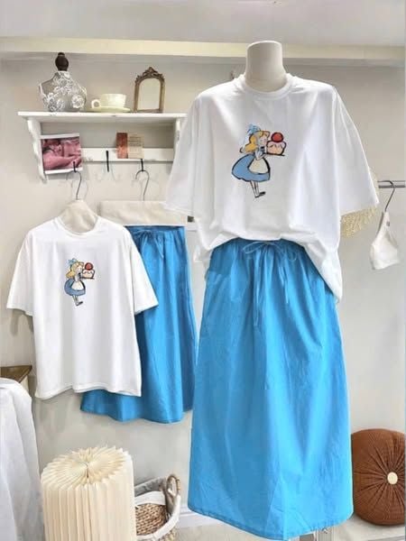 VGU1188 - SET ÁO THUN TRẮNG CÔ BÉ + C.VÁY DÀI XANH