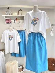 VGU1188 - SET ÁO THUN TRẮNG CÔ BÉ + C.VÁY DÀI XANH