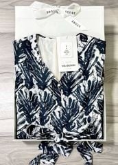 VGU1151 - ĐẦM DÀI CỔ V HOẠ TIẾT XANH ĐEN