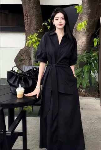 VGU1187 - SET SƠMI CỘT EO + C.VÁY DÀI ĐEN