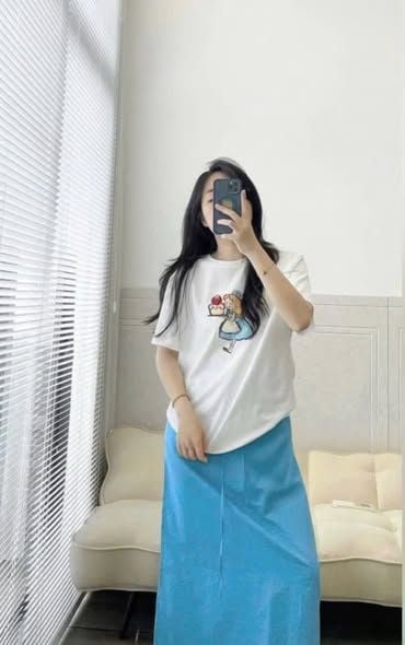 VGU1188 - SET ÁO THUN TRẮNG CÔ BÉ + C.VÁY DÀI XANH