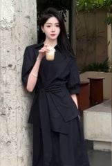 VGU1187 - SET SƠMI CỘT EO + C.VÁY DÀI ĐEN