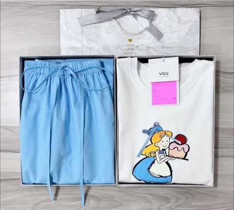 VGU1188 - SET ÁO THUN TRẮNG CÔ BÉ + C.VÁY DÀI XANH