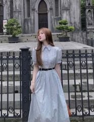 KS1201 - ĐẦM DÀI SỌC XANH (KÈM NỊT)