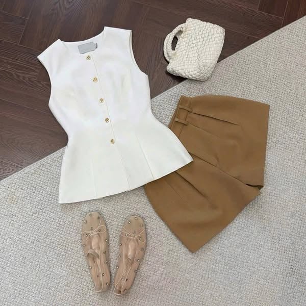 KS1180 - SET ÁO SÁT NÁCH KEM + QUẦN SHORT NÂU NHẠT