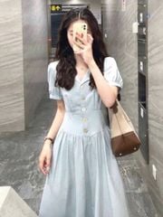 TB9011 - ĐẦM DÀI PHỐI NÚT (XANH)