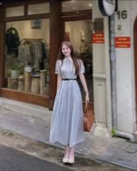 KS1201 - ĐẦM DÀI SỌC XANH (KÈM NỊT)