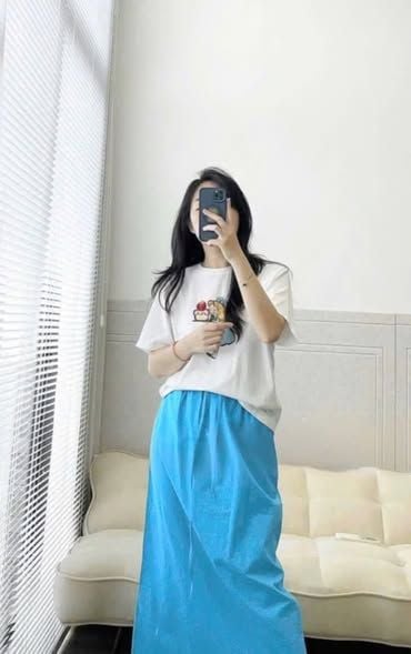 VGU1188 - SET ÁO THUN TRẮNG CÔ BÉ + C.VÁY DÀI XANH