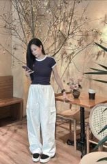 SKY9063 - SET ÁO THUN PHỐI SỌC + QUẦN DÀI TRẮNG