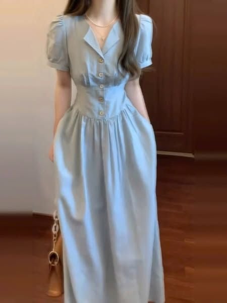 TB9011 - ĐẦM DÀI PHỐI NÚT (XANH)