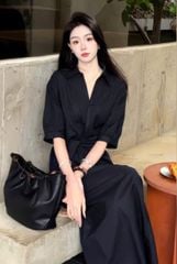 VGU1187 - SET SƠMI CỘT EO + C.VÁY DÀI ĐEN