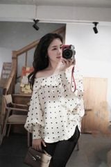 TQ4550 - SET ÁO TRỄ VAI CHẤM BI + QUẦN DÀI ĐEN