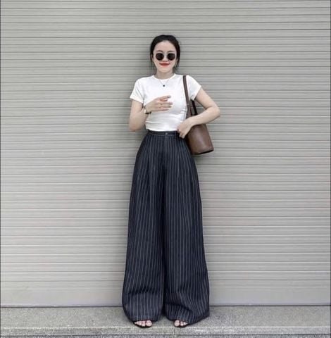 SKY9077 - QUẦN DÀI SỌC ỐNG RỘNG - MÀU ĐEN (QUẦN LẺ)