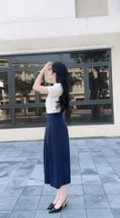 KS1247 - SET ÁO SƠMI TRẮNG + CHÂN VÁY DÀI XANH ĐEN (KÈM KHĂN)