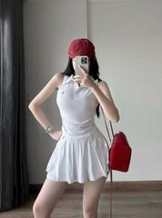 TQ4560 - SET THỂ THAO THÊU NGỰA + CHÂN VÁY XẾP LY (TRẮNG)