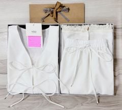 VGU1258 - SET ÁO SÁT NÁCH CỘT NƠ + CHÂN VÁY DÀI (TRẮNG)
