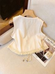 VGU1258 - SET ÁO SÁT NÁCH CỘT NƠ + CHÂN VÁY DÀI (TRẮNG)