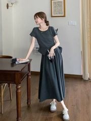 SKY9147 - SET ÁO THUN XẺ VẠT + CHÂN VÁY DÀI (XÁM)